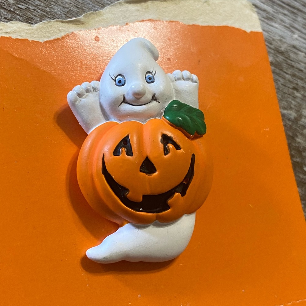 Vintage Halloween Ghost Pumpkin Lapel Pin